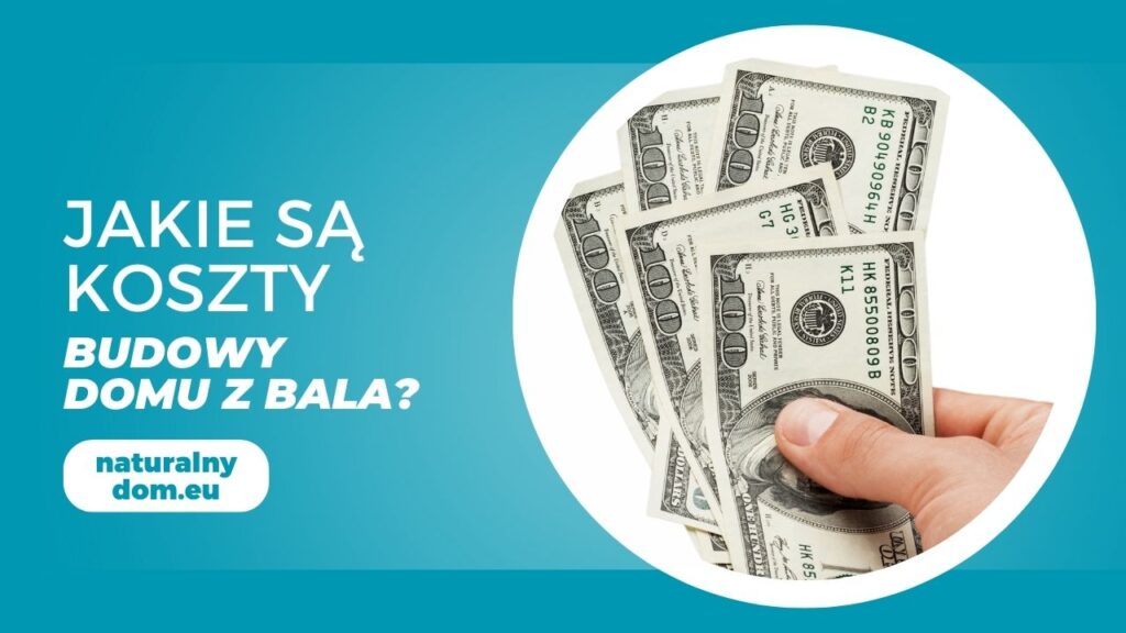 Ręka trzymająca plik dolarów na tle pytania 'Jakie są koszty budowy domu z bala?'