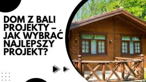 Drewniany dom z bali z dużym tarasem i zielenią w tle.