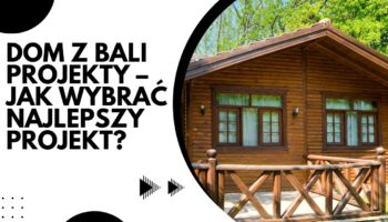 Drewniany dom z bali z dużym tarasem i zielenią w tle.