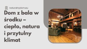 Przytulny salon w drewnianym domu z antresolą i kominkiem